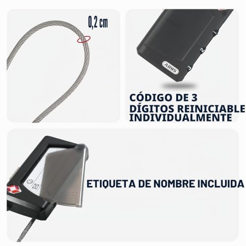 Miniatura 2 de Abus Candado Tsa 148tsa 30 - Candado Con Cable Para Asegurar El Equipaje Con Un Código Numérico De 3 Dígitos - Para Maletas, Bolsos Y Mochilas
