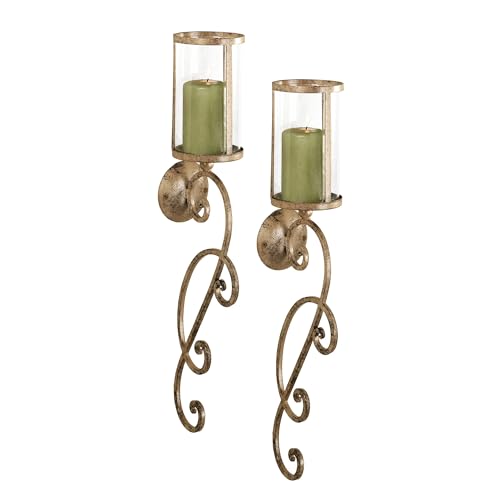 Nico Hurricane Handcrafted Scrolling Metal Wall Sconce Handpainted Antique Gold 4.5" Wx5 Dx24 H Pair