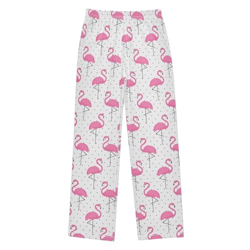 Flamingo Polka Dot Print Boys Long Pants Soft Trousers Elastic Waist Kids Lounge Bottoms with Pockets S-XL