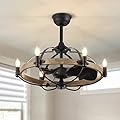 MOOONICHE 27'' Farmhouse Ceiling Fan with Light Remote Control, Vintage Cage Ceiling Fan with Lights, Rustic Chandelier Fan for Kitchen Dining Room Living Room