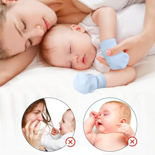 WeddHuis 6 Paar Anti-Grab Baumwolle Babyhandschuhe Fäustlinge für 0-6 Monate Baby Jungen und Mädchen (Schwarz, Weiß, Hellblau, Schwarzgrau, Grau, Dunkelblau)
