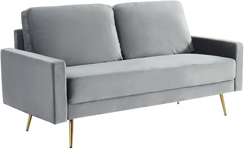 HomeRoots Compact 72" Grey Velvet Sofa with Two Cushions