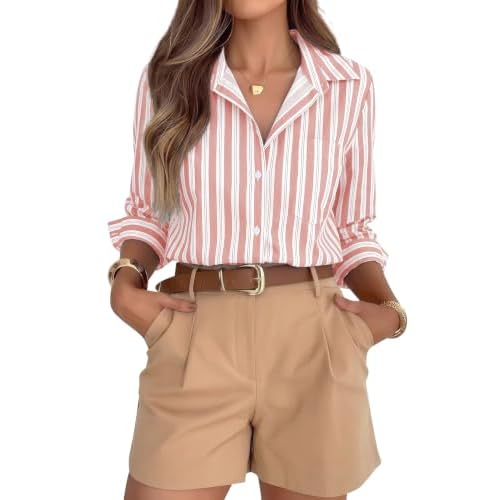 Women's Striped Button Down Shirt, Long Sleeve Casual Blouse
