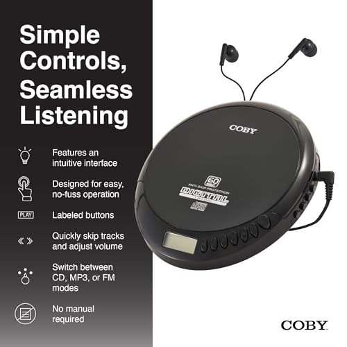image for Coby Portable CD Player with Headphones, FM Radio and MP3 Compatible, 