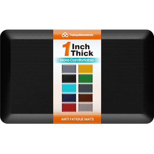 TranquilMoments Kitchen Mats for Floor, 1 Inch Extra-Thick Kitchen Rugs, Non-Slip & Waterproof Standing Desk Mat, Comfort Anti Fatigue Mats for Kitchen Floor, Home, Sink, Office (20" X 32", Black)