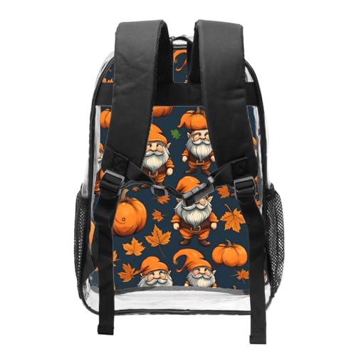Halloween Pumpkin Print Work Travel Stadium Events Transparent Backpack PVC Clear Bag Large Side Pockets2