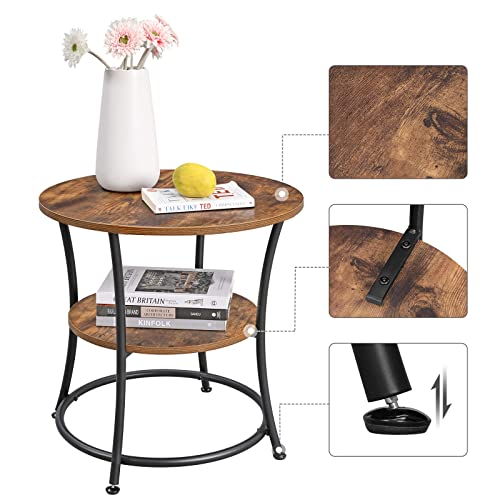 Vasagle Side Table, Round End Table With 2 Shelves For Living Room, Bedroom, Small Table With Steel Frame For Smaller Spaces, Outdoor, Rustic Brown And Black #TOP6
