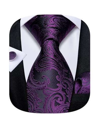 Image of DiBanGu Mens Paisley Tie Set Silk Woven Jacquard Necktie and Pocket Square Cufflinks Gift Set for Wedding Bussiness