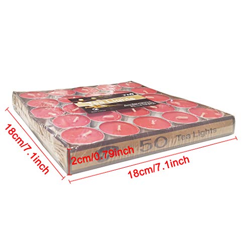 Zerira 50/Box Smokeless Scented Tea Light Candles, Pendulum Round Small Tea Candle For Family Decoration Holiday Party (Red) #TOP2