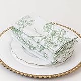 Efavormart 5-Pack French Toile Cloth Napkins – 17'x17' Dusty Sage Green and White Reusable Polyester Table Napkins in Floral Design for Events & Dining