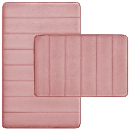 2-Piece Memory Foam Bathroom Rugs, Non-Slip, Coral
