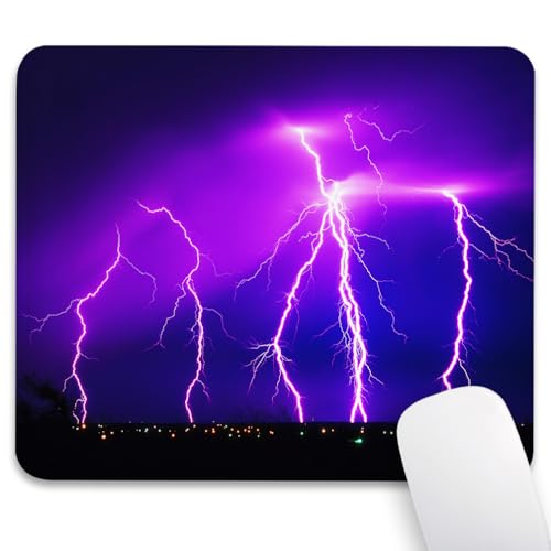 Knseva Radiant Purple Lightning Mouse Pad 9.5"x 7.9", Reinforced Stitched Edges, Durable Anti-Slip Gaming & Office Mat Desk Decor, Bolt Illuminating a Majestic Nature Landscape