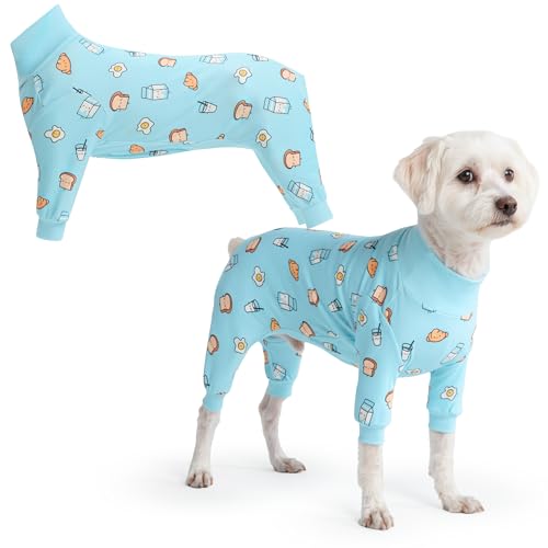 Image of Spark Paws Dog Pajama, Dog Recovery Suit Male, Onesie, Ultra-Soft and 4-Way Stretch, for Small Medium and Large Breeds - Breakfast Blue - M