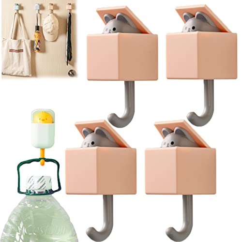 Lindo gancho para llaves de gato, decoración de pared, gancho para ropa autoadhesivo, lindo gancho para llaves de gato, lindo gancho para gatos montado en la pared, gancho para mascotas (4PCS-E)
