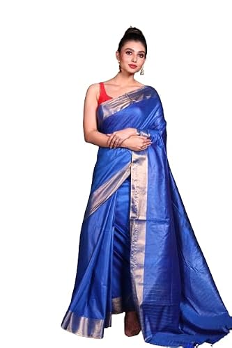INDIA SILK PWCS LTD Pure Tussar MOOGA N Silk Saree With Running Blouse Color (Blue)