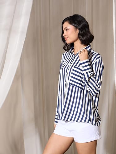 Image of barcino Pink Multi Stripes Pocket Detail Oversized Shirt