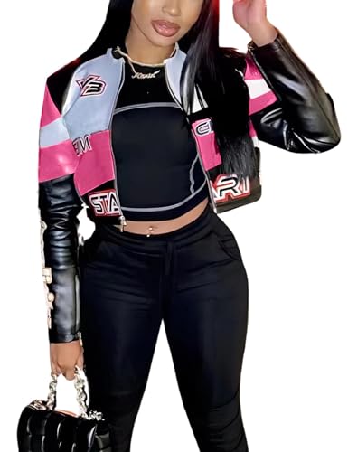 Veste en cuir synthétique femme rose zippée taille S contre le vent frais