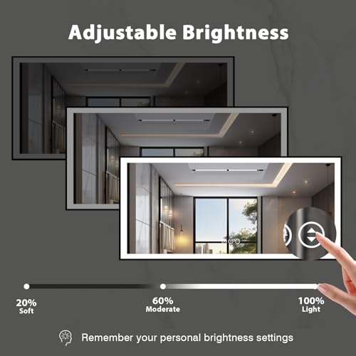 84x32 LED Bathroom Mirror, Black Aluminum Framed, Backlit + Front-Lit, 3 Colors Temperature Changeable, Dimmable Vanity Mirror, Tempered Glass, Defog, Waterproof, Memory (Horizontal/Vertical)