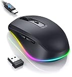 Seenda Wireless Mouse, Rechargeable Light Up LED Mouse for Laptop, 2.4G USB Silent Mice with Built in Jiggler Mover, Undetectable Simulate Mice Movement to Keep Computer Awake, Black