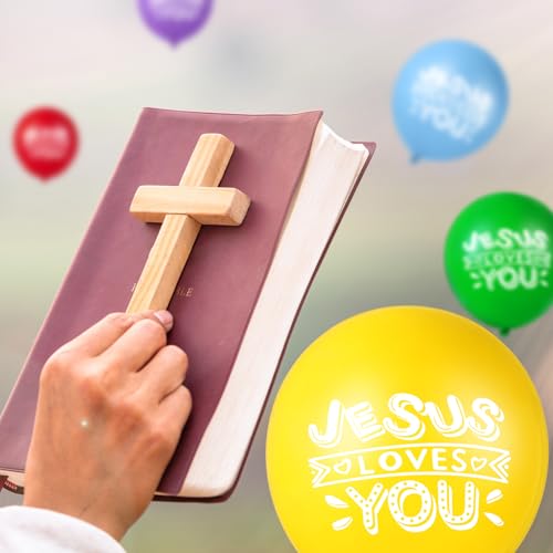 Image of Gejoy Jesus Loves You Balloon 12 Inch Latex Christian Religious Jesus Balloon Party Decor for He Is Risen Party Decor Favor Cross Church Event Birthday Sunday Supplies(Bright Colors,100 Pcs)