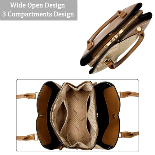 Image of KKXIU Triple Compartments Purses and Handbags for Women Fashion Ladies Satchel Shoulder Top Handle Bag