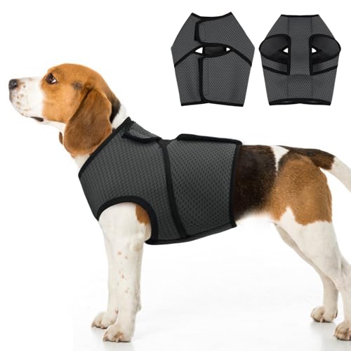 Image of BRKURLEG Dog Anxiety Shirt, Adjustable Calming Vest Jacket for Small Medium Large Dogs,Dog Anti-Anxiety Coat for Thunderstorms, Fireworks, Training & Separation Relief, Darkgrey, L