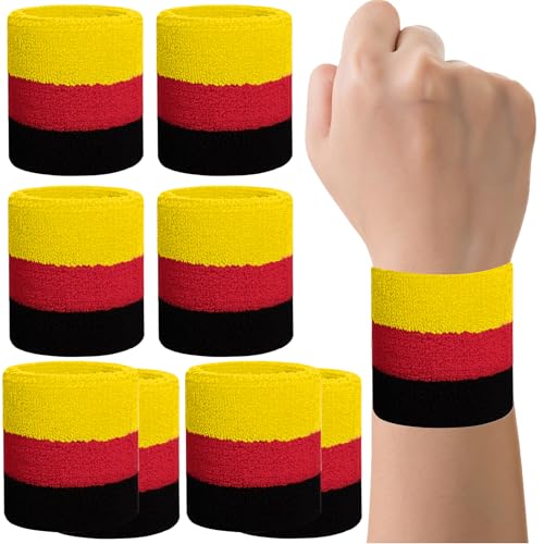 8 Pack Wrist Sweatbands Tennis Wrist Bands Absorbent Sweat Band for Men and Women, Breathable Cotton Sweatbands for Working Out, Football, Basketball, Running Athletic Sports -Black/Red/Yellow