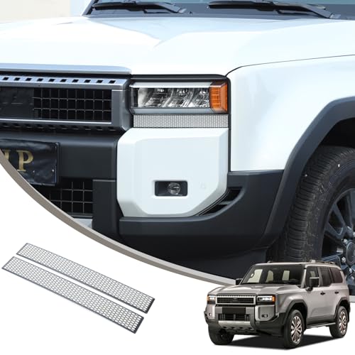 METYOUCAR トヨタ ランドクルーザー250 ランクル250 専用 フロントデコレーションフレーム ヘッドライト下部フレーム フロントパネル カバー フロントデコレーション フレーム ステンレス鋼素材 貼付タイプ 取付簡単 外装パーツ カスタム アク