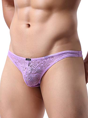iKingsky Men's Sexy Brazilian Underwear Lace Pouch Bikini Under Panties Half Back Coverage Mens Underwear2