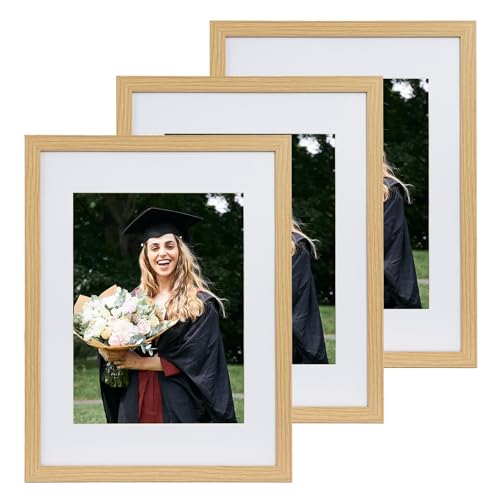 TransGreen 12x16 Picture Frame Set of 3 Photo Frame Display 9x12 Pictures with Mat or 12x16 without Mat Hang on the Wall Beige