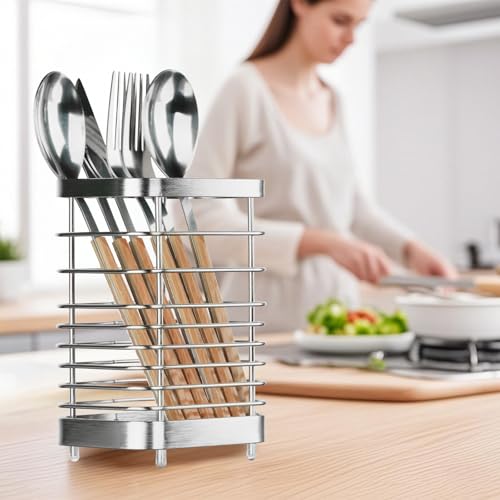image for IWNTWY Utensil Holder, Stainless Steel Utensil Drying Rack for Kitchen
