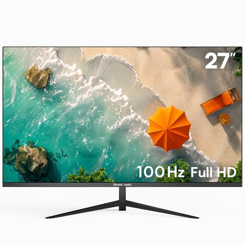 27 Inch Frameless Monitor For Office FHD(1920 x1080P) Computer Screen 4000:1 VA Panel HDR10 99% sRGB Eye-Care Technology 100Hz Built-in Speaker VESA HDMI/DP Work For Home & Casual Gaming