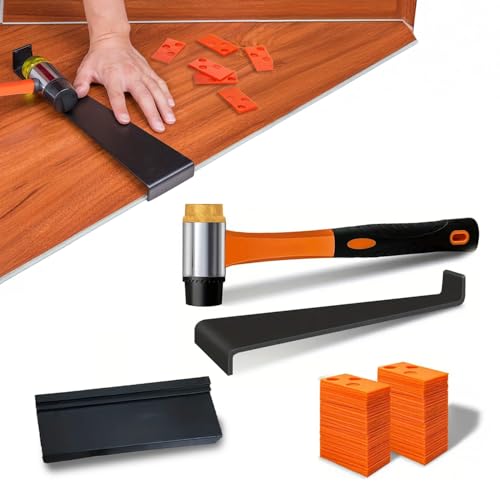 DAIMANN Kit Posa Pavimenti Laminato e SPC 43 Pezzi - Set con Martello in Gomma, Tiralame Rinforzato, Blocco di Battuta e 40 Distanziatori a Cuneo - Ideale per Parquet e Pavimenti Flottanti