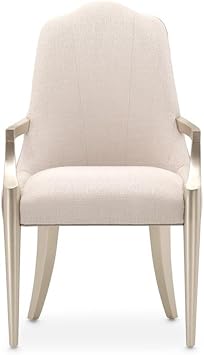 Michael Amini Malibu Crest Dining Arm Chair - Frosted Linen/Chardonnay
