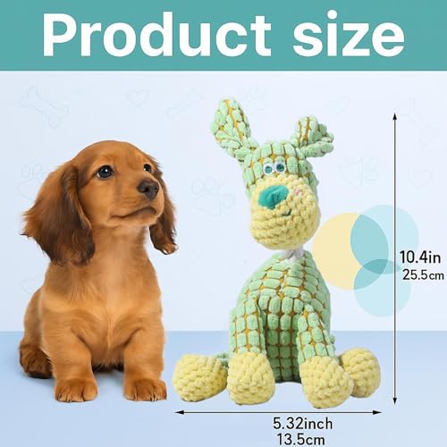 JunD Robust 2025 Upgrade Hundekuscheltier Plüschspielzeug für Welpen und Mäßige Kauer – Extra Robust, Quietschend & Knisternd, Welpenfreundlich, Kuschelkissen 25,5 x 13,5 cm