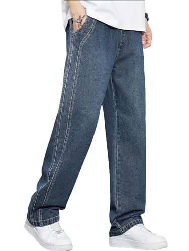 Jeans for Men | Loose Fit Light Wash Denim Pants with Wide Leg Streetwear Style (U13-14)