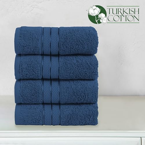 Image of Elegant Comfort Three Line Popcorn Towel Set for Bathroom 16 x 28 inches, Premium Hotel Quality 4-Pack Hand Towels, 100% Turkish Cotton, Soft and Durable, Quick Dry and Highly Absorbent, Navy Blue
