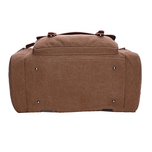 Queenie - Large Unisex Canvas Overnight Travel Tote Luggage Weekend Duffel Bag Shoulder Bag Gym Bag (Model 8830 Coffee)