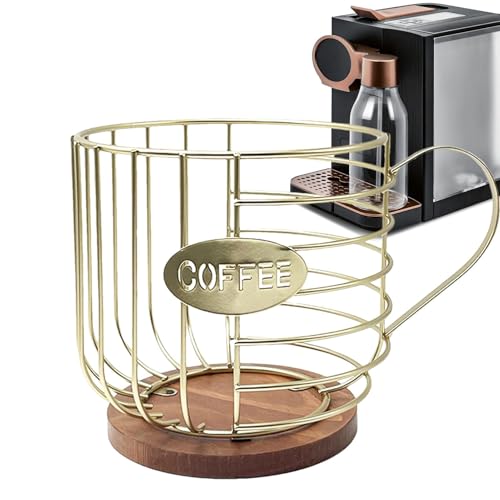 Porte-dosette De Café – Fer + Bois 21,3x15,5cm | Panier À Dosettes De Café En Forme De Tasse | Organisateur De Comptoir, Support De Rangement De Cuisine Pour Capsules, Dosettes, Station, Bureau À Domi