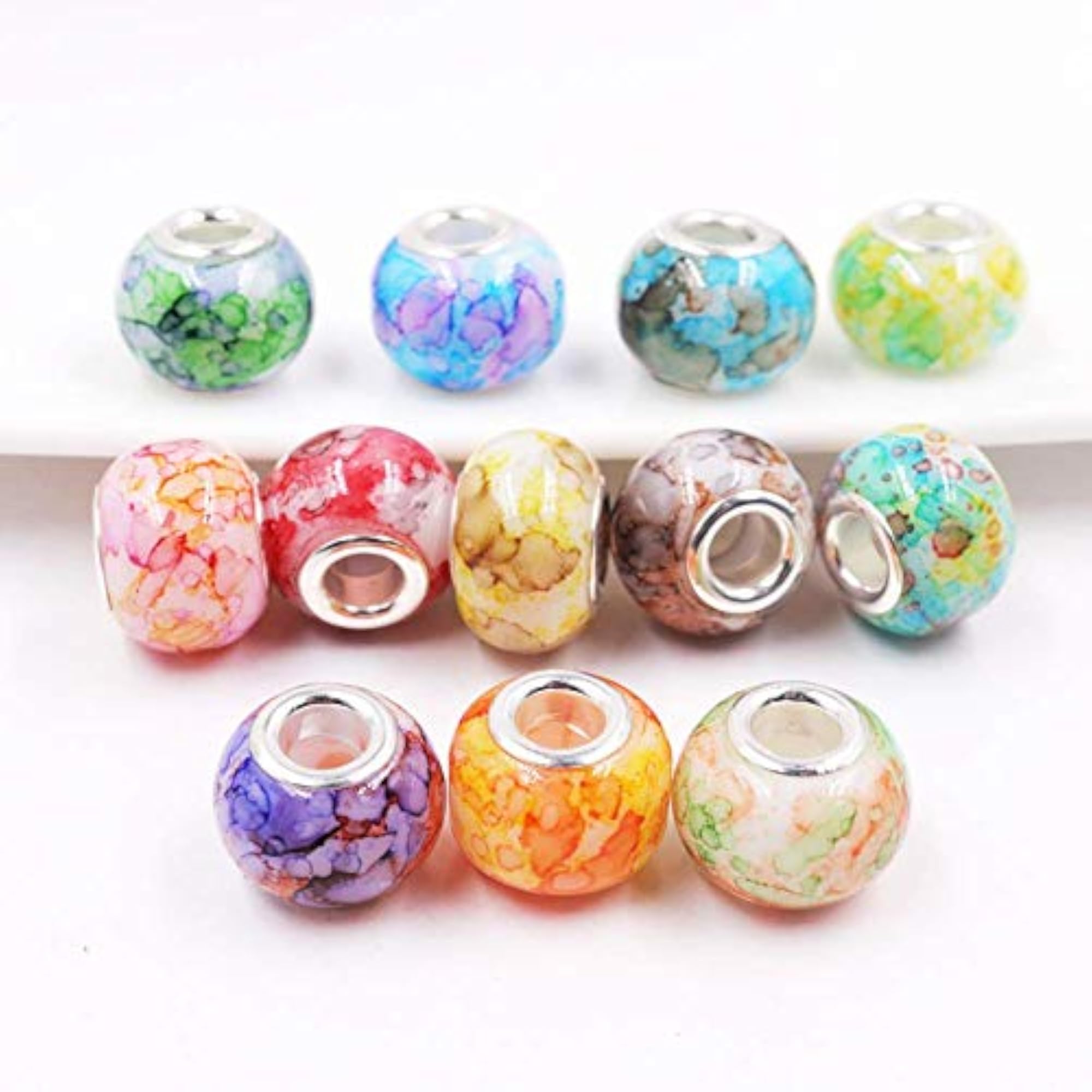 100Pcs Murano Large Hole Glass Beads Mix Color