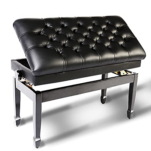 Banc de piano réglable noir avec compartiment de rangement intégré