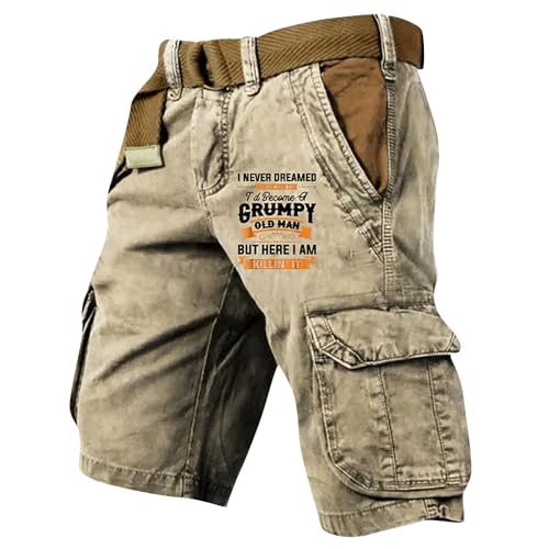 Cargohose Herren Kurz Hose Knielang Cargo Shorts Arbeitsshort mit Taschen Sommer Arbeitshosen Männer Freizeit Shorts Baggy Radlerhose Sporthosen Outdoor Jagdhose Wanderhose Arbeitshosen(#D Khaki,L)