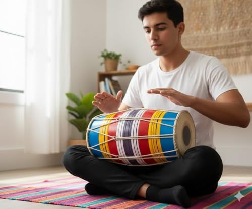 image for The Great Indian Bazaar Medium 14 x 7 Inch Compact Dholak Drum Set, Ha