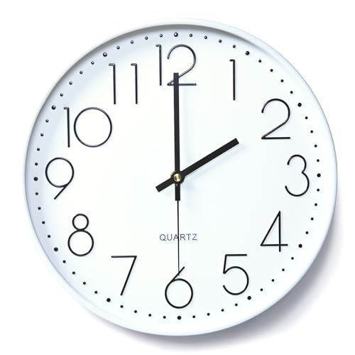 CIOXSOIO 30cm (12 pollici) Orologio da Parete Silenzioso, Senza Ticchettio Movimento al Quarzo, Numeri 3D Facile da Leggere Orologio da Muro, Orologio a Parete per Camera da Letto, Soggiorno, Cucina