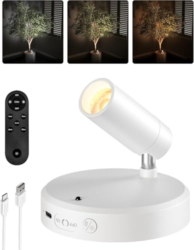 Image of EZVALO Battery-Powered LED Spotlight Indoor, Wireless Picture Lights with Remote, 5500mAh Rechargeable Mini Display Light, Uplighting Indoor for Artwork, Tree, Painting, Portrait (1-Pack White)