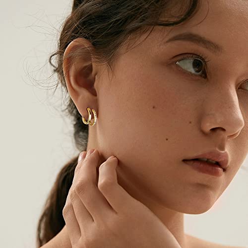 Ironbox 12 Pairs Tiny Stud Hoop Earring 18K Gold Plated Stainless Steel Earring Sets For Multiple Piercing Small Threadless Flat Back Earrings Cartilage Hoop Earrings #TOP6