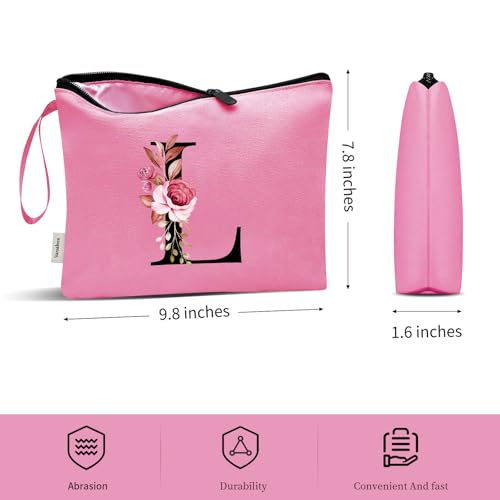 Image of Vavabox A-Z Personalized Makeup Bag, Birthday Gifts for Women Mom, Gifts for Best Friend, Bride Bridesmaid Cosmetic bag (L, Peach)