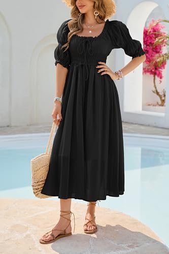 Robe Midi Col Carré et Taille Élastique Confortable R.Vivimos - 2