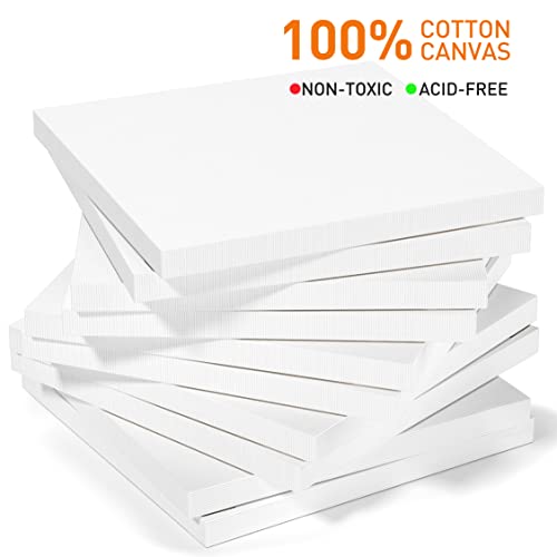 Image of GOTIDEAL Stretched Canvases for Painting, 6x6 inch Inch Set of 7, Primed White - 100% Cotton Blank Art Square Canvas Boards for Painting for Acrylic Pouring, Oil Paint Dry & Wet Art Media