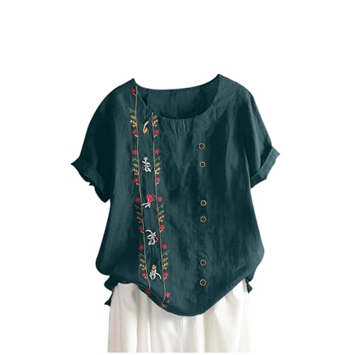 Womens Embroidered Tops Casual Summer Boho T Shirts Loose Fit Short Sleeve Floral Blouses